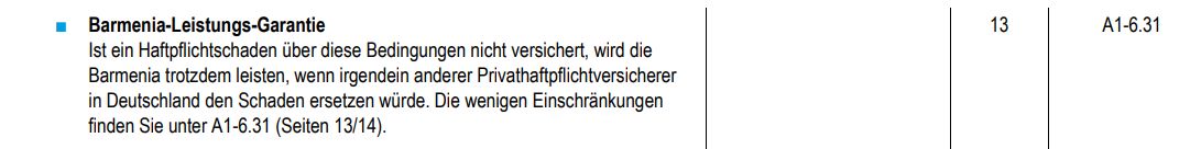 Barmenia Haftpflichtversicherung Premium Leistungsgarantie