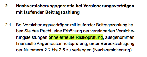 Continentale Berufsunfähigkeitsversicherung Verzicht auf Risikoprüfung bei Nachversicherung