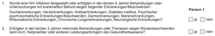 Heilpraktikerversicherung AXA Gesundheitsfragen