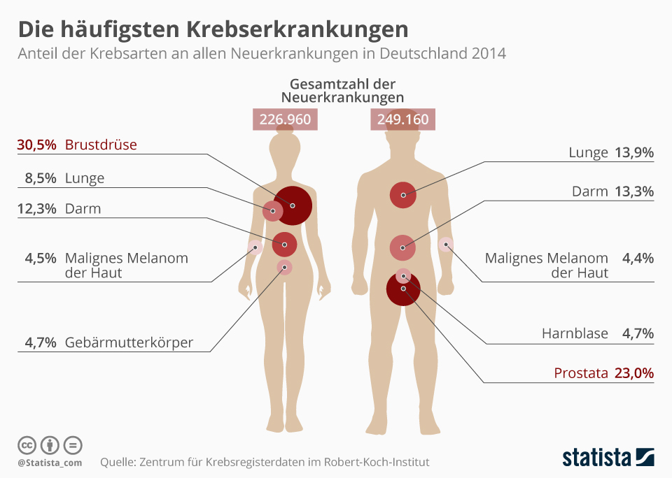 Die häufigsten Krebserkrankungen in Deutschland