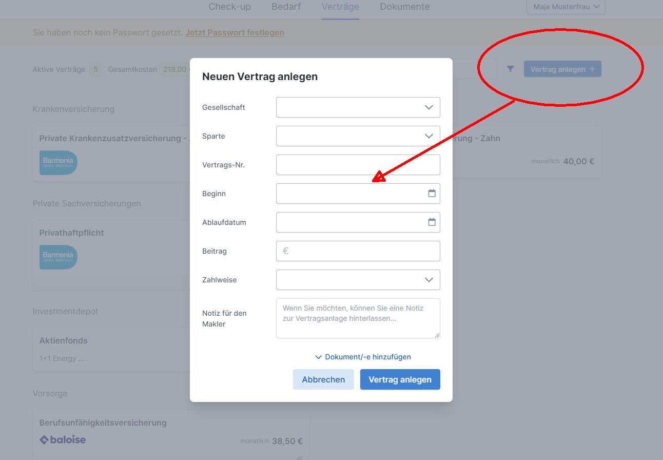 Web App Verträge anlegen