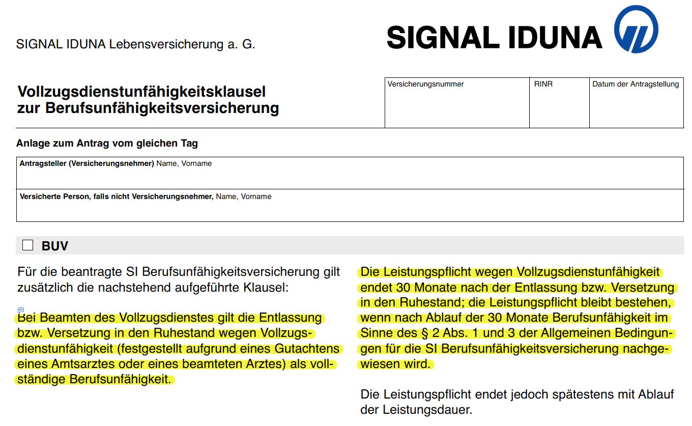 Signal Iduna Villzugsdienstklausel