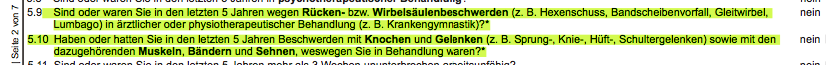 Fragen zu Rückenbeschwerden und Beschwerden am Bewegungsapparat der Stuttgarter